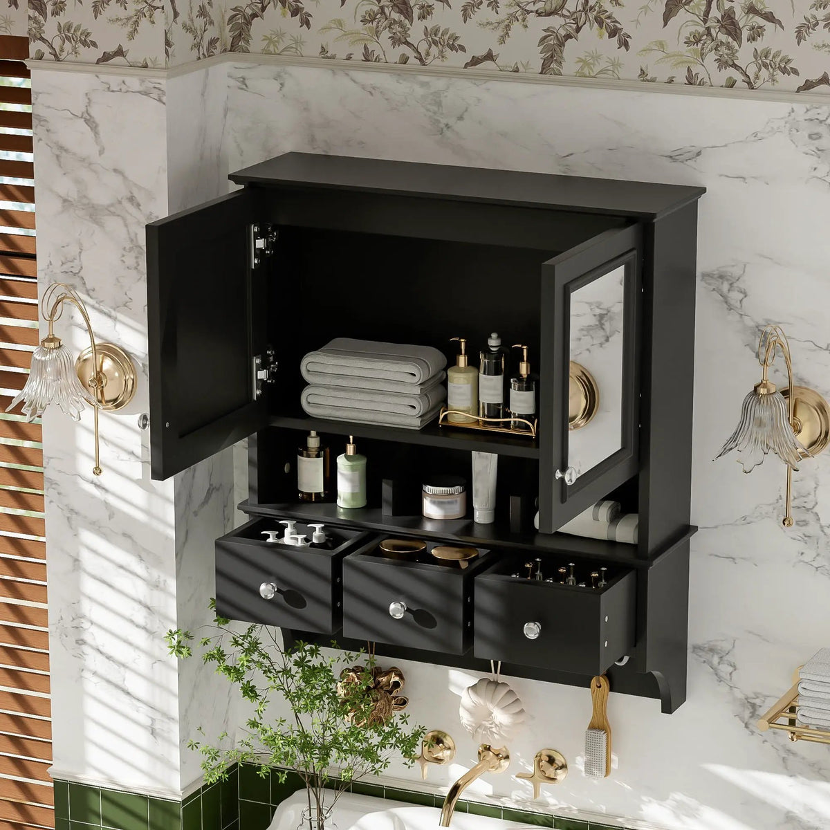 Bathroom Mirror Cabinet With Drawers | Organizer Hooks | High-Definition Mirrors | Soft-Close Hardware