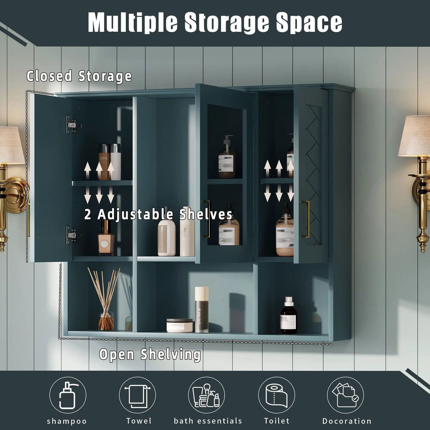 Modern Wall Mounted Medicine Cabinet With Adjustable Shelves, Soft Close Doors, High Define Mirror from PriceLows™