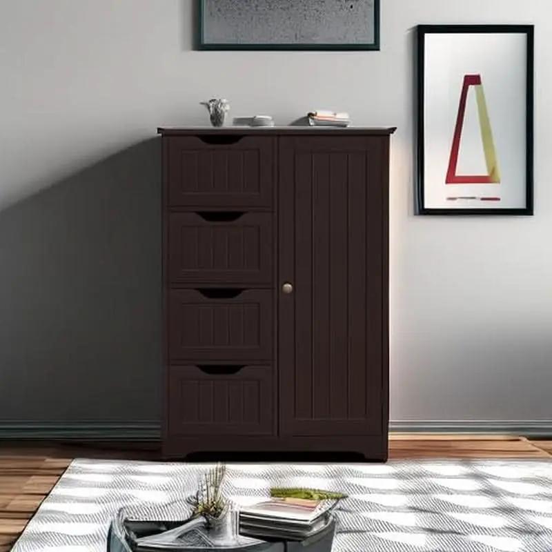 Brown Wooden Bathroom Floor Cabinet With 4 Drawers from PriceLows™