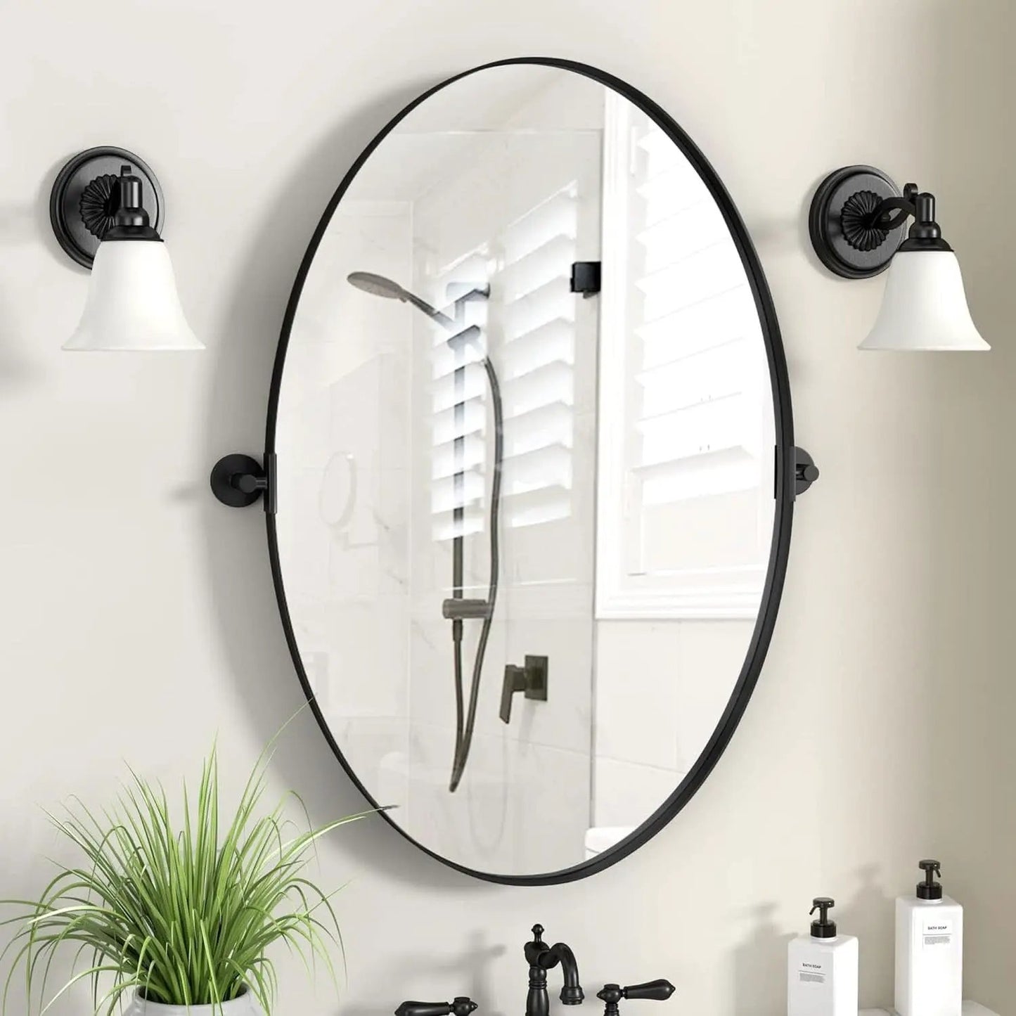 18x28 Black Oval Wall Mirror For Modern Home Decor In Bathrooms Hallways And Entryways from PriceLows™