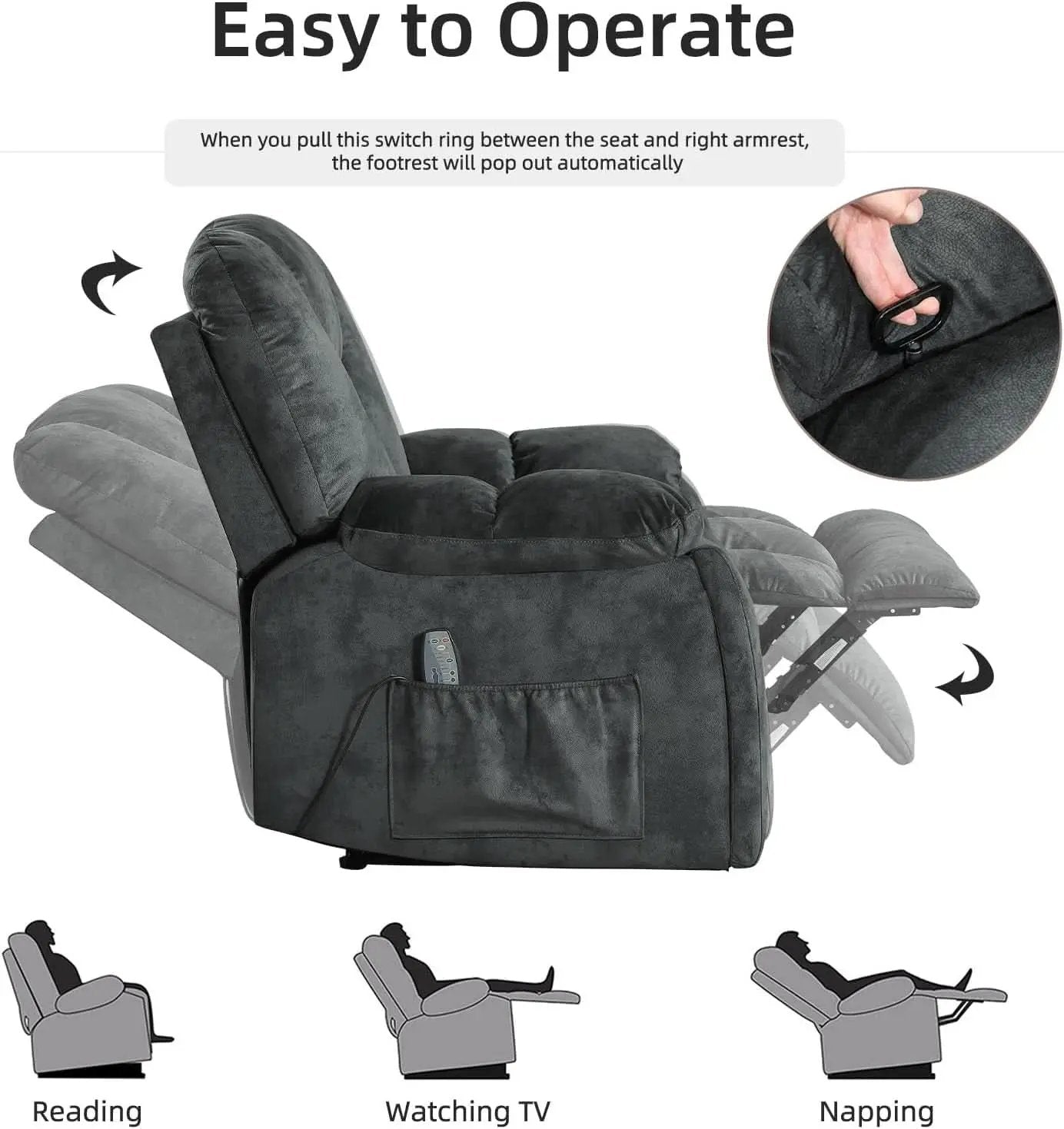 Grey Extra Wide Loveseat Recliner Sofa For Two Cup Holders from PriceLows™