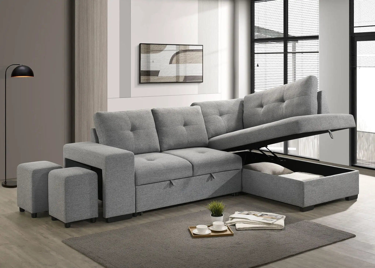 Roanne Fabric Upholstered Sleeper Sectional Sofa | 97.75 x 65.75 x 36 in | Fabric | Grey