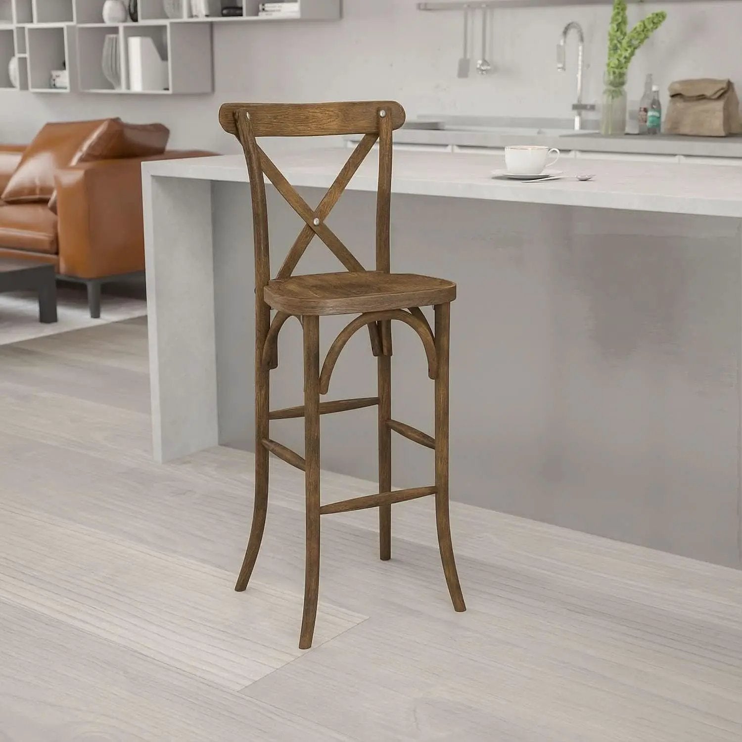 Dark Antique Wood Cross Back Barstools Set of Two from PriceLows™