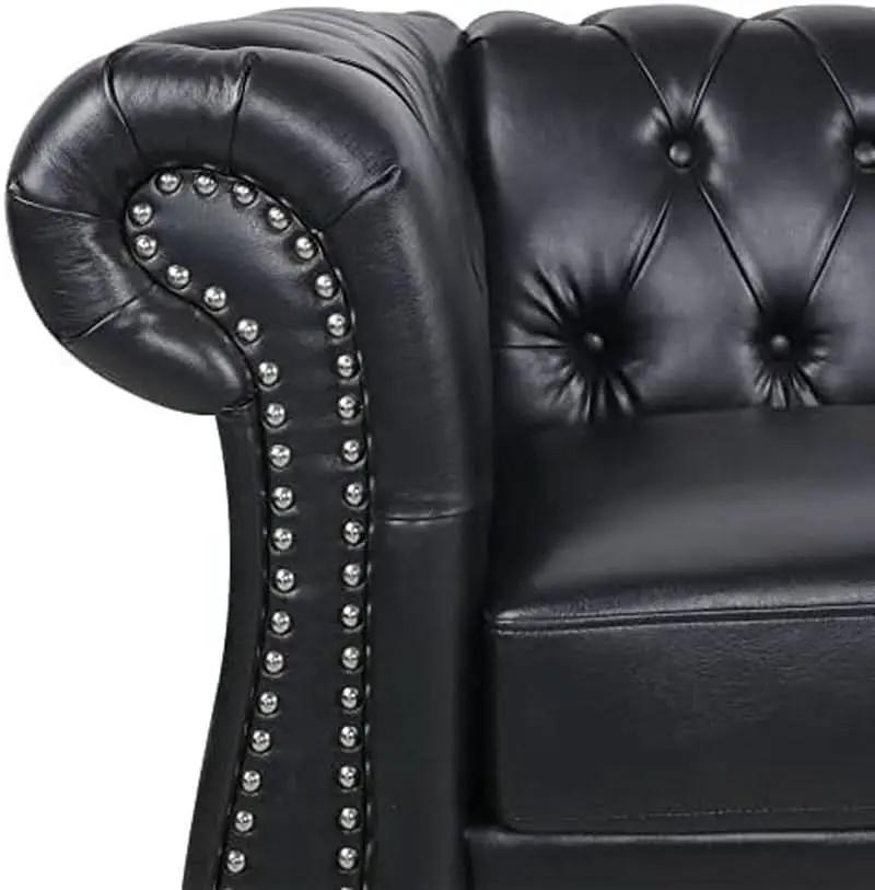 Three Piece Living Room Furniture Set With Faux Leather Chesterfield Sofa Club Chair And Loveseat In Black from PriceLows™