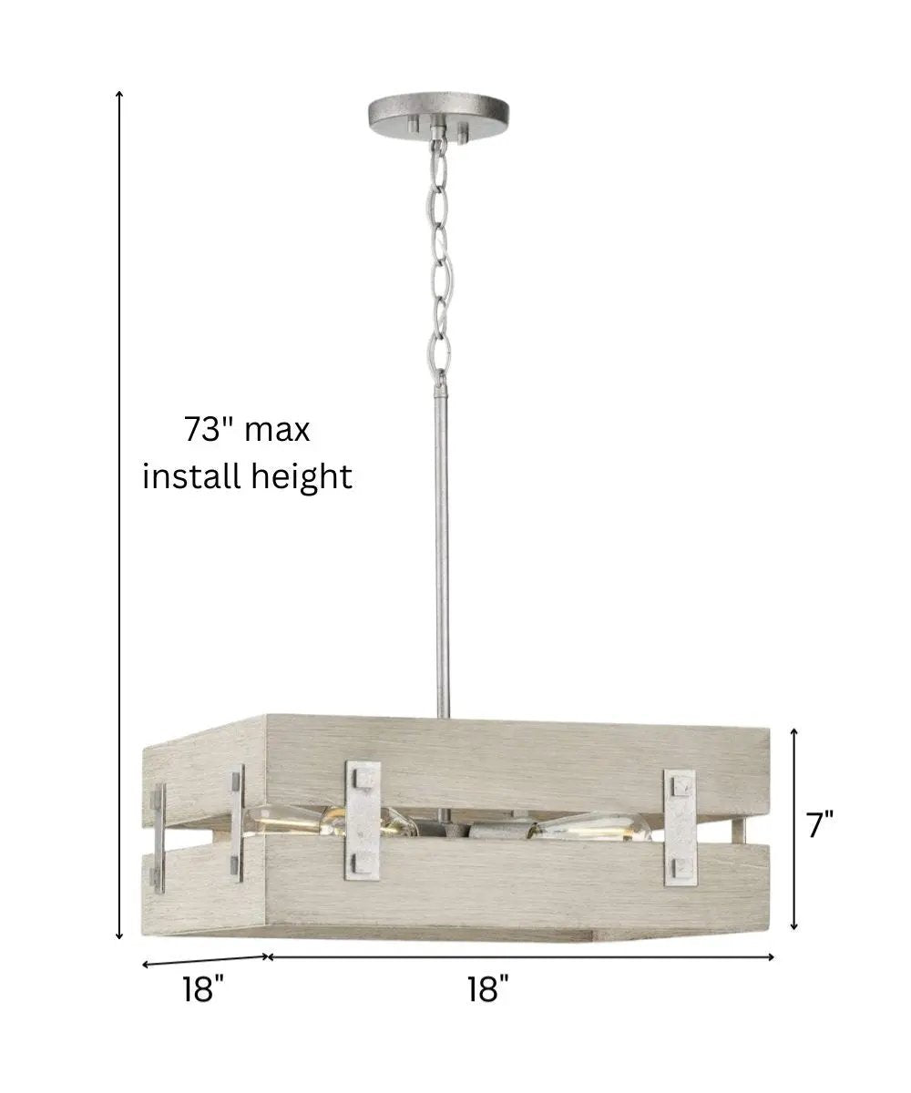 Pendant Light | 4 Light | 18 Inch Width | Galvanized Oak Frame