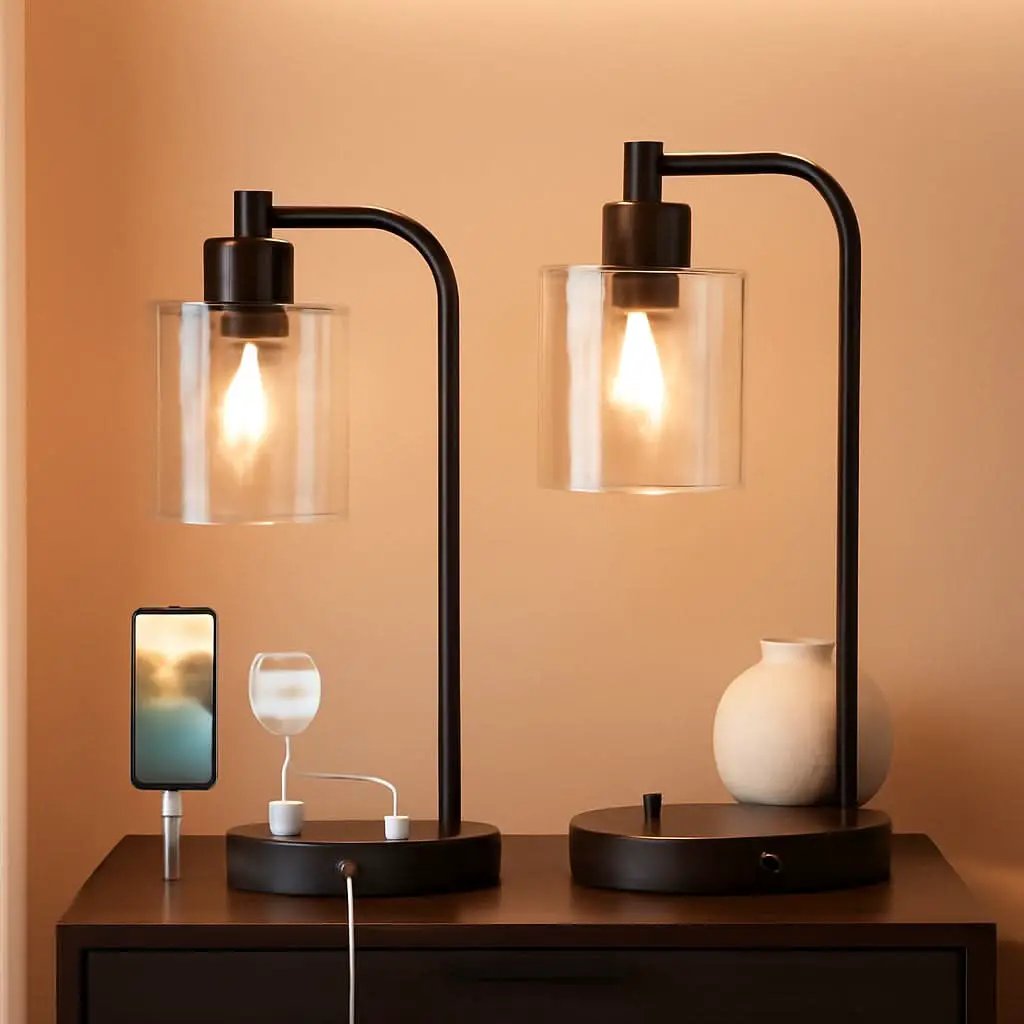 Set Of 2 Industrial Table Lamps With USB Ports And Stepless Dimming from PriceLows™