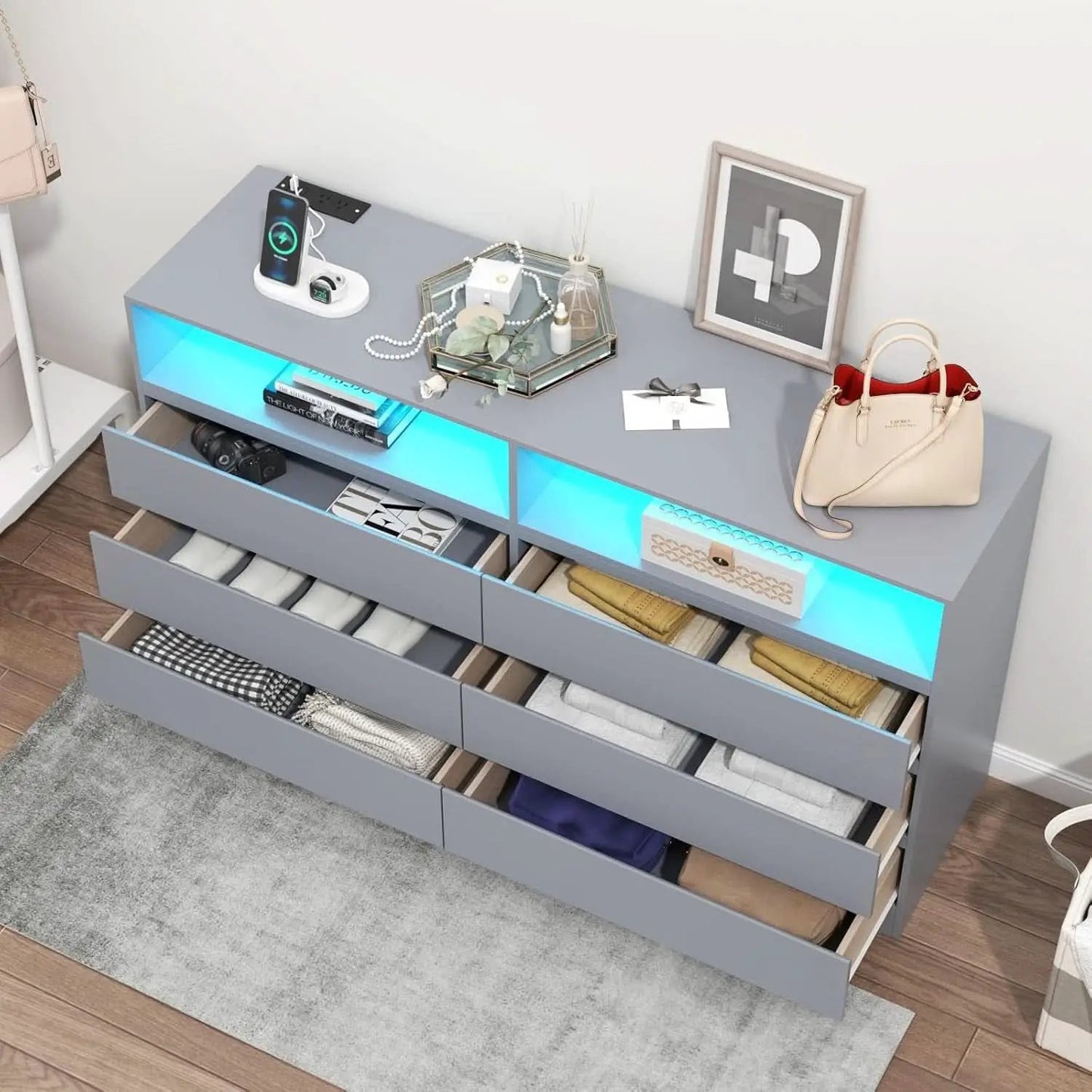 Six Drawer LED Dresser With USB Charging Ports For Bedroom from PriceLows™