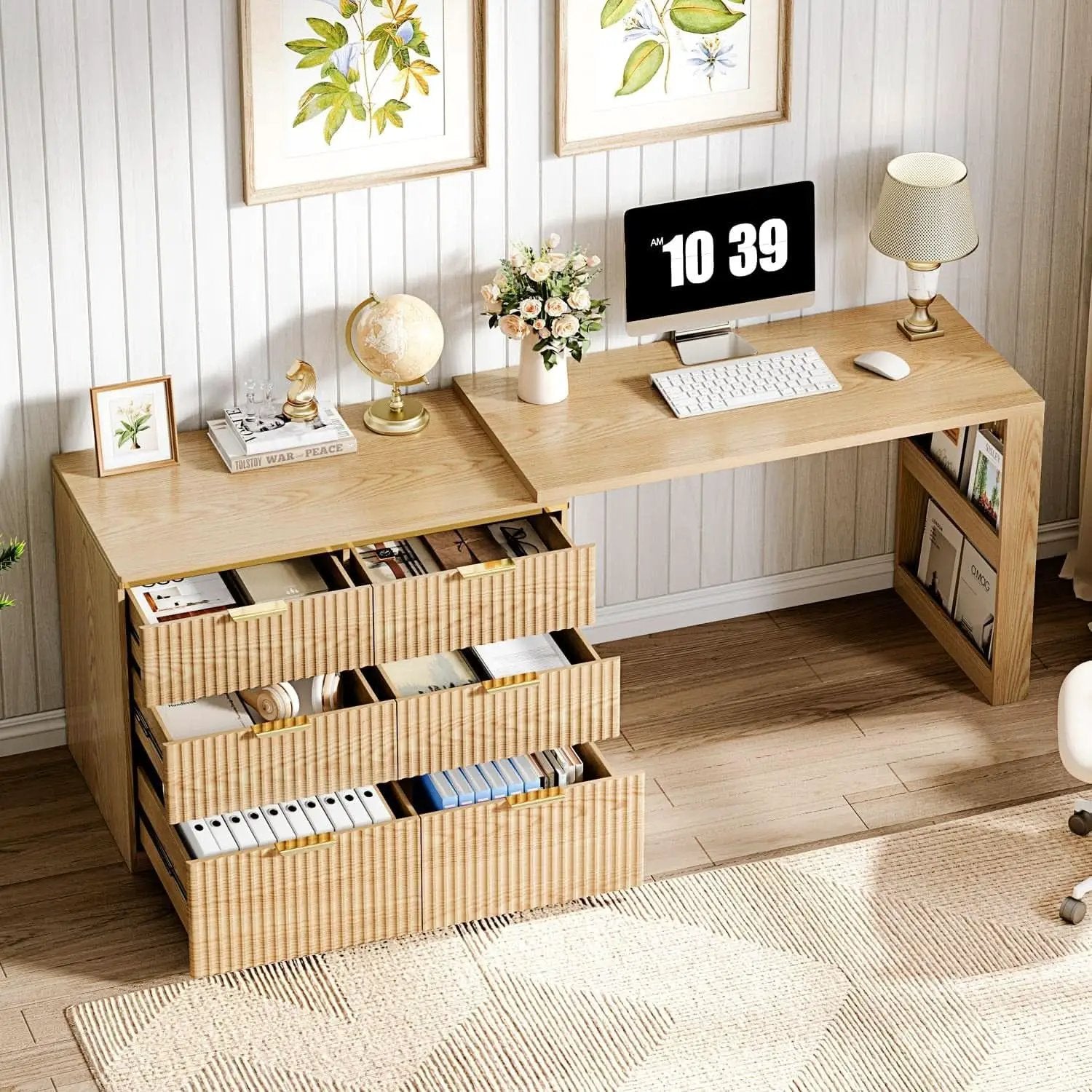 Oak Forty Seven Inch L Shaped Corner Desk With Drawers from PriceLows™