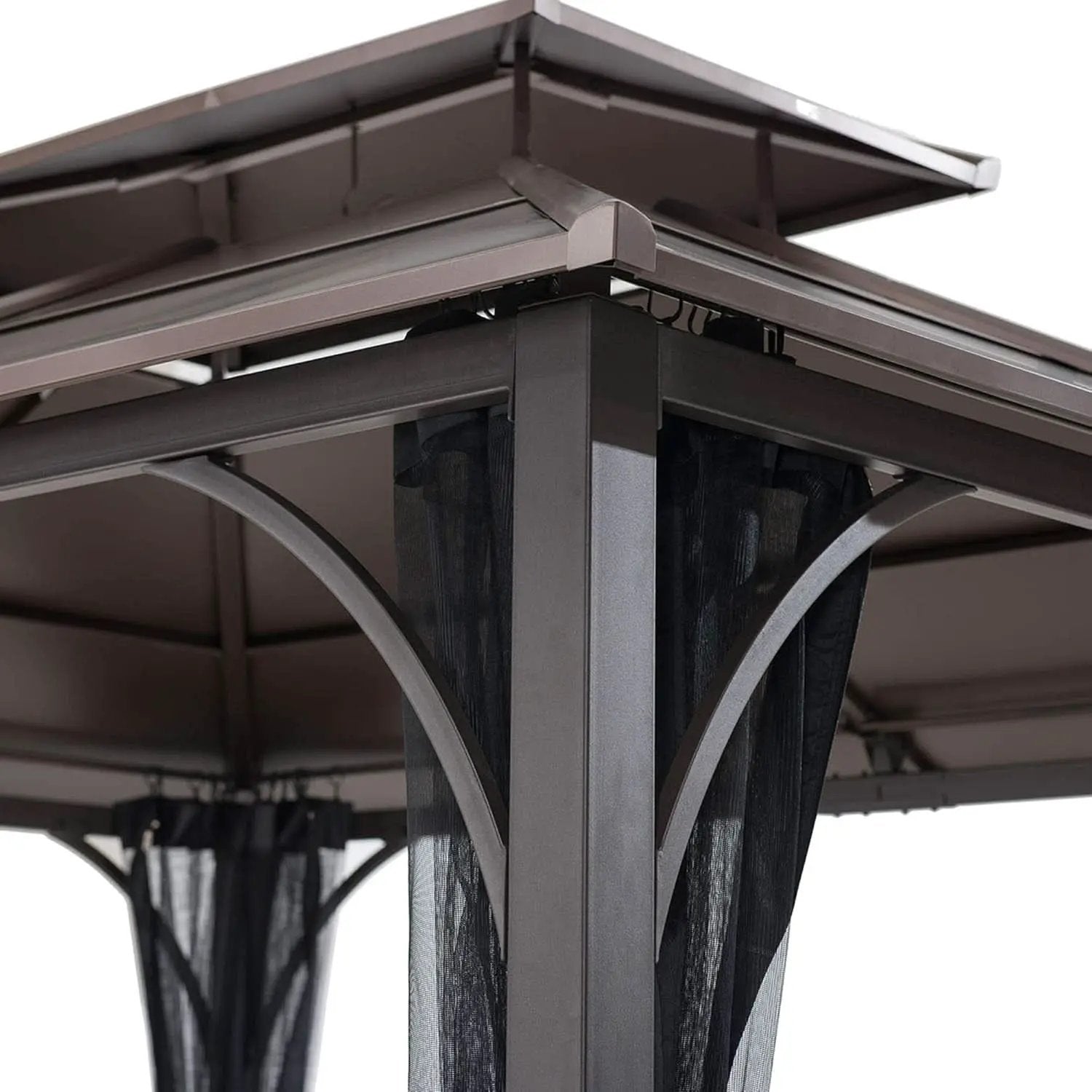 10x12 Brown Hardtop Gazebo With Steel Frame And Netting For Outdoor Patio Garden Canopy Shelter from PriceLows™