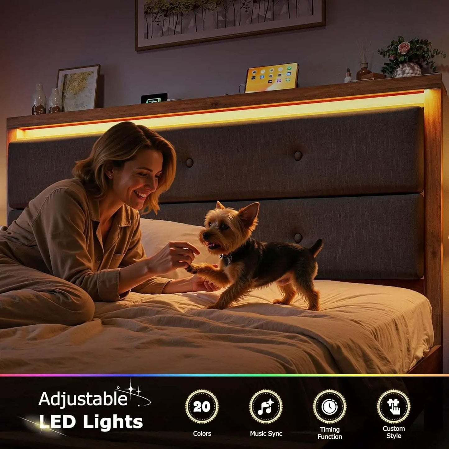 King Size Bed Frame With Integrated Charging Station from PriceLows™