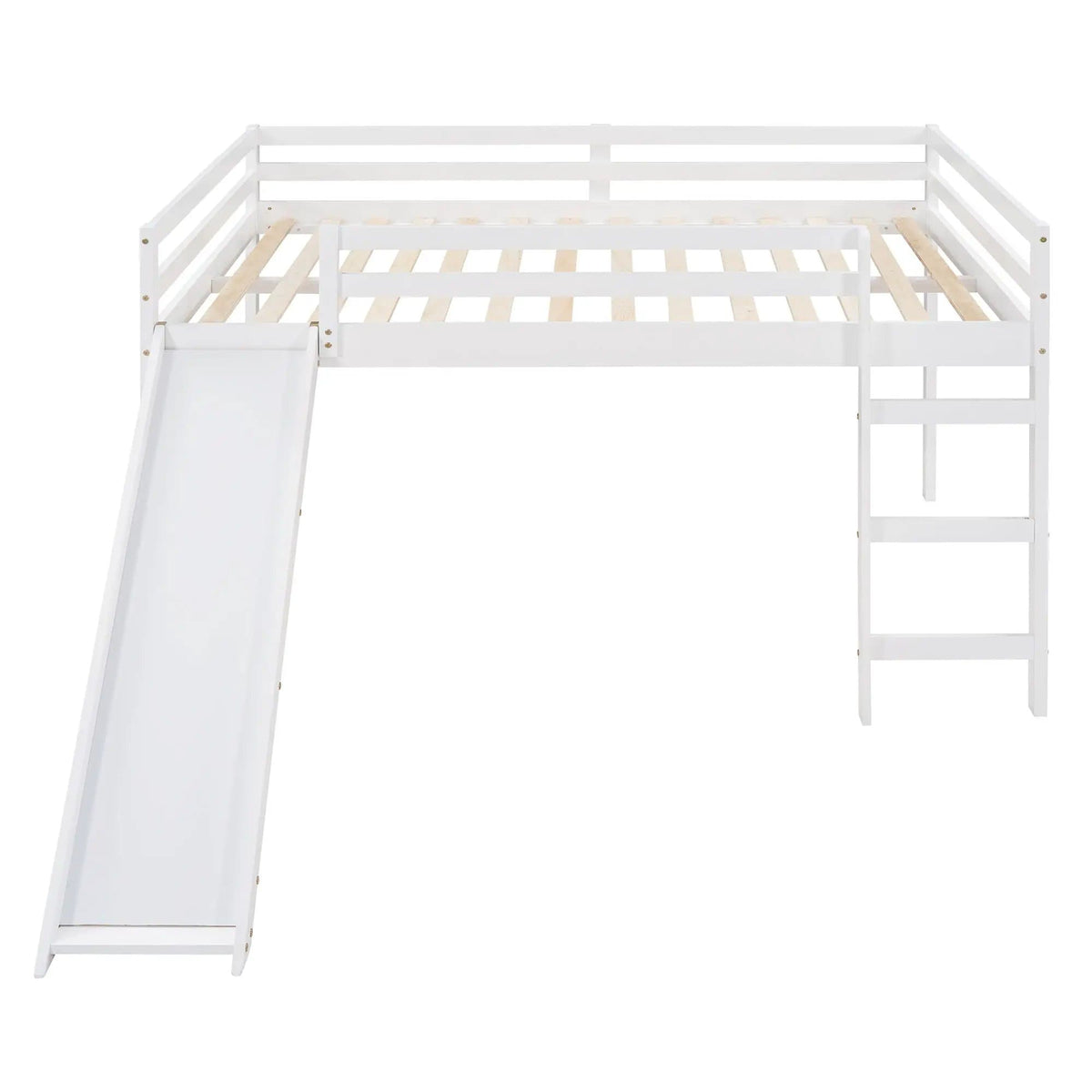 Full Loft Bed With Slide, Multifunctional Design - | 77.4 x 57.2 x 49.2 in | Pine Wood | White