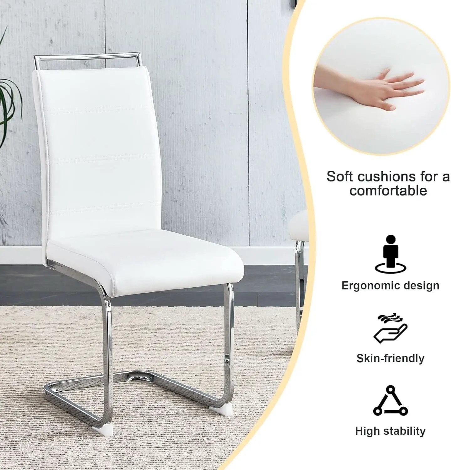 White PU Leather Dining Chair Set High Back Upholstered from PriceLows™