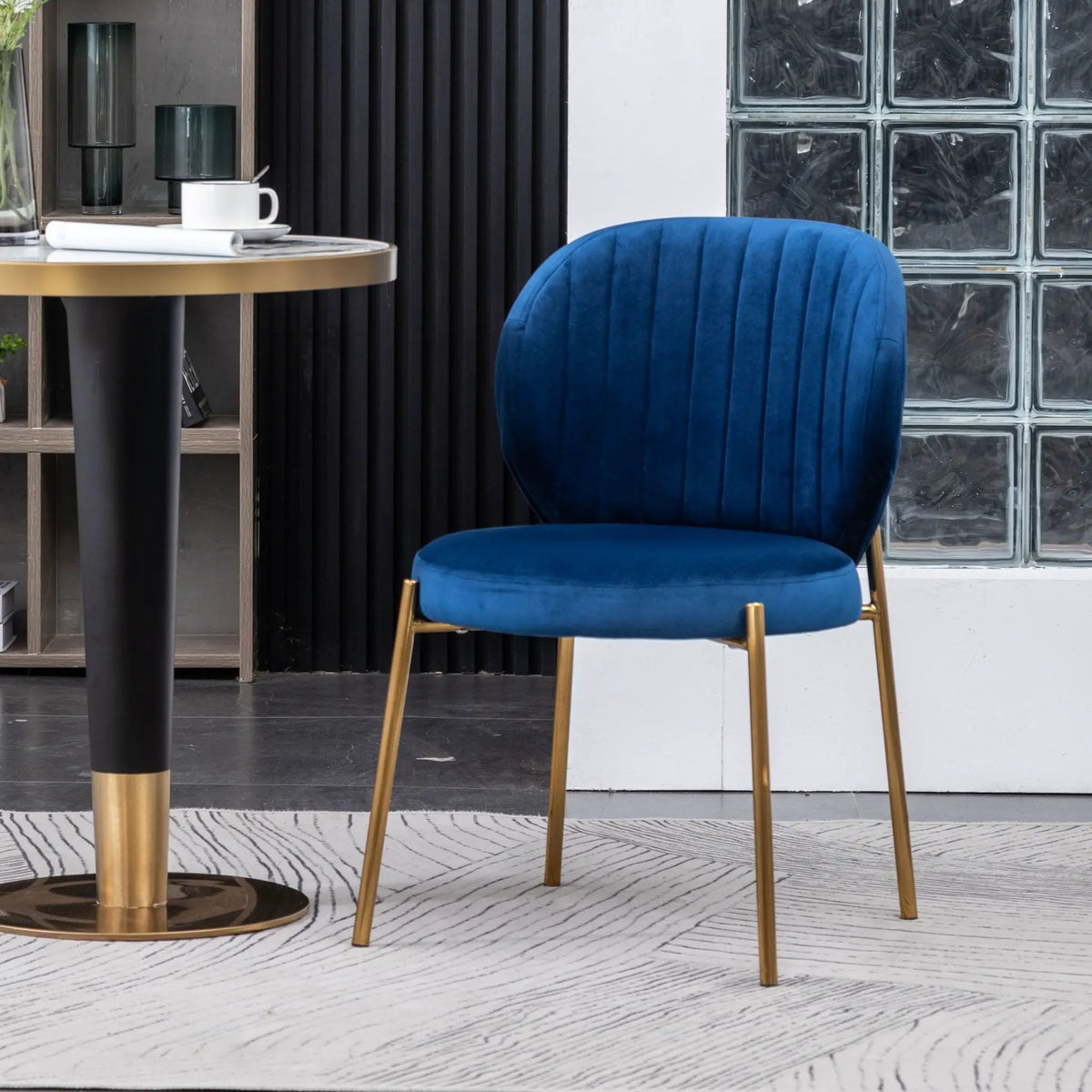 Amoa Velvet Dining Chair | Contemporary Upholstery | Round Seat Curved Back | Blue