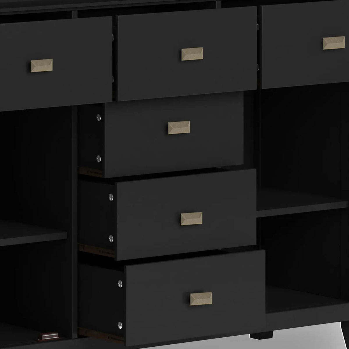 Artisan Sideboard Buffet | Handcrafted Solid Wood | 6 Center Drawers | Metal Glides