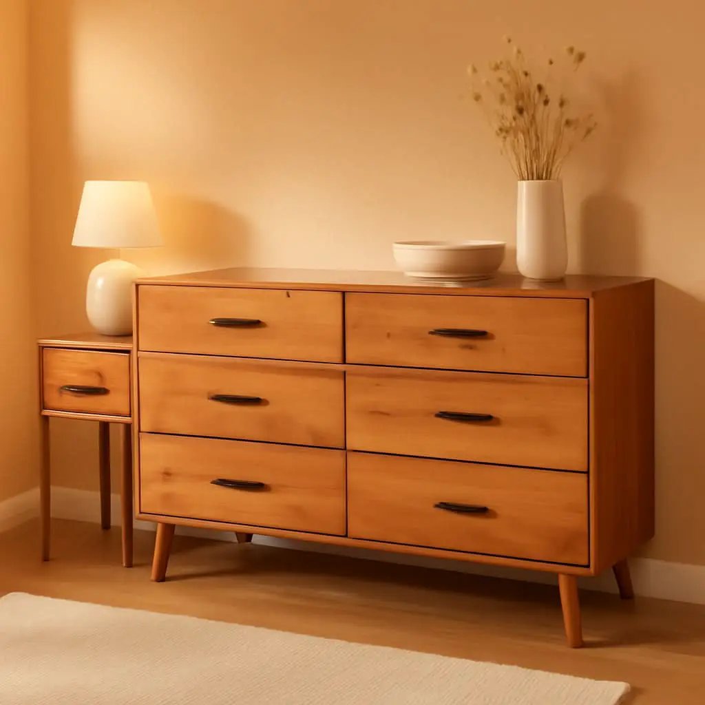 Walker Edision 6-Drawer Dresser In Solid Pine Wood With Metal Handles Caramel from PriceLows™