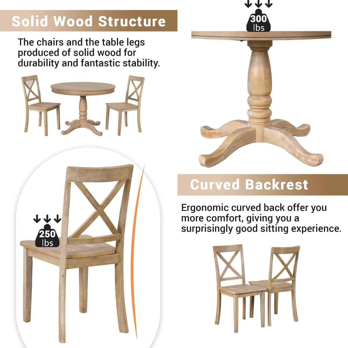 Round Dining Table Set | 4 Matching Chairs | Modern Design | Rubberwood Top