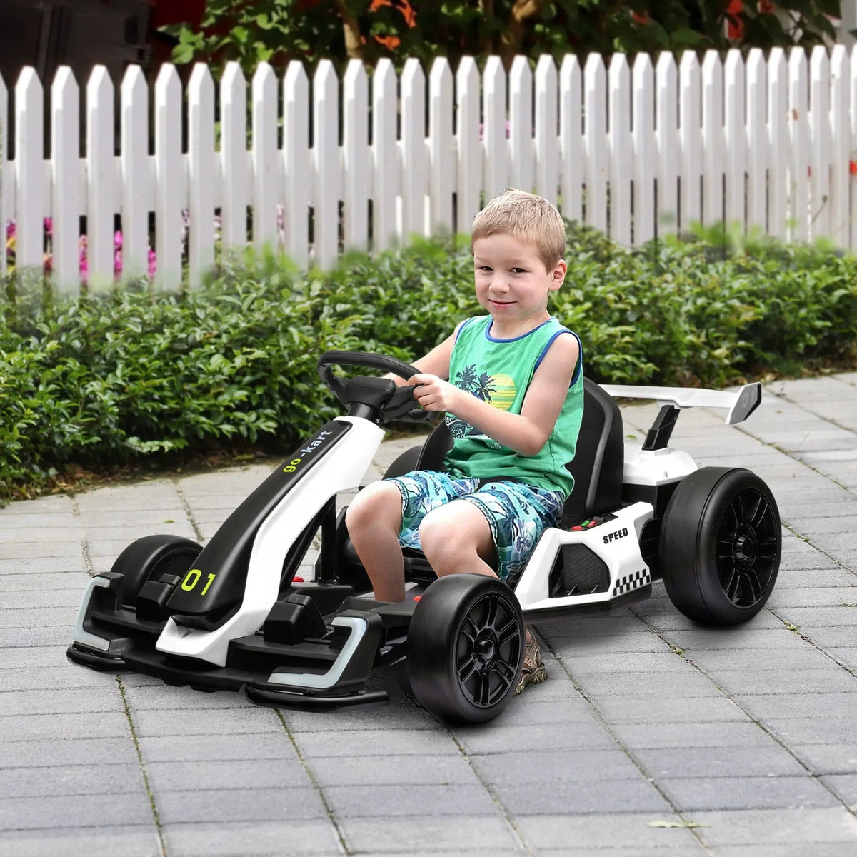 Electric Go Kart | 24V Motor | 7.5 MPH | White Adjustable Seat