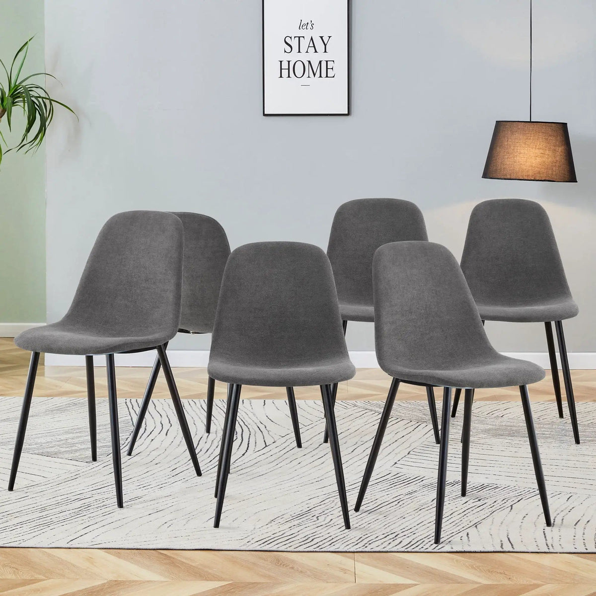 Modern Medieval Style Cushioned Side Chairs Set With Metal Legs For Kitchens | 2 Pieces | Fabric & Metal | Dining Room