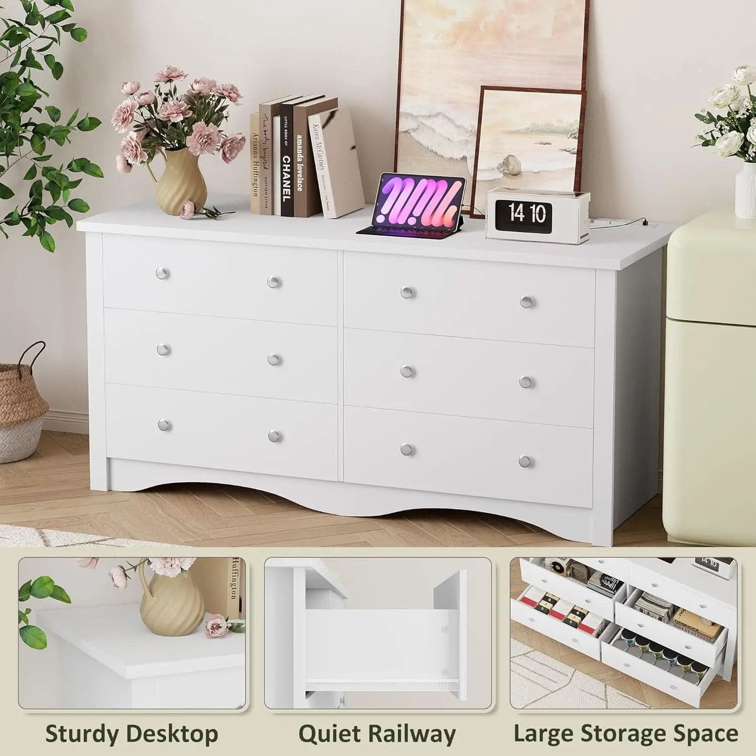 Eggshell WardrobeSystem Six Drawer Dresser With USB Type C Charging from PriceLows™