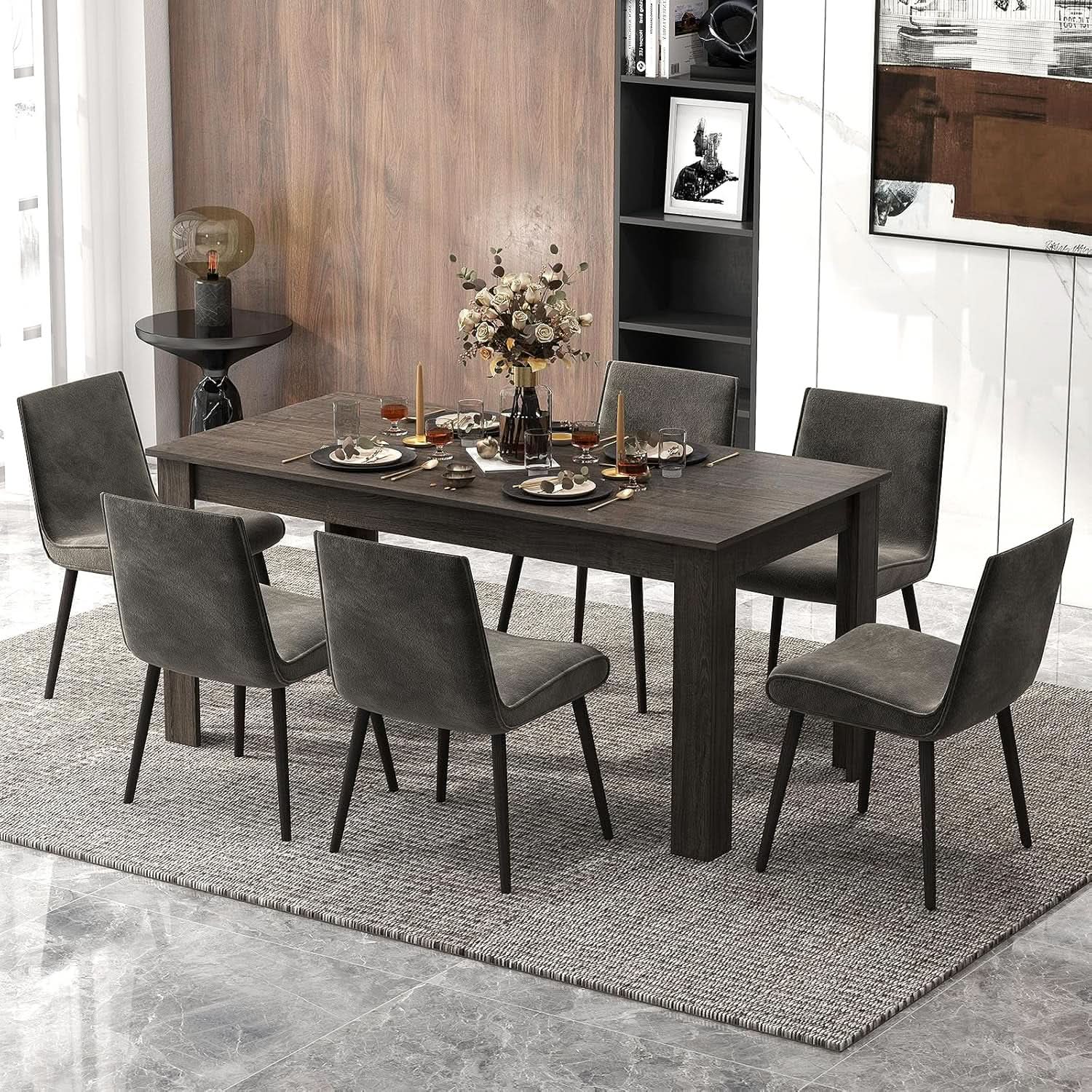 63 Inch Wood Dining Table For 4 To 6 People Grey Ideal For Dining Room from PriceLows™