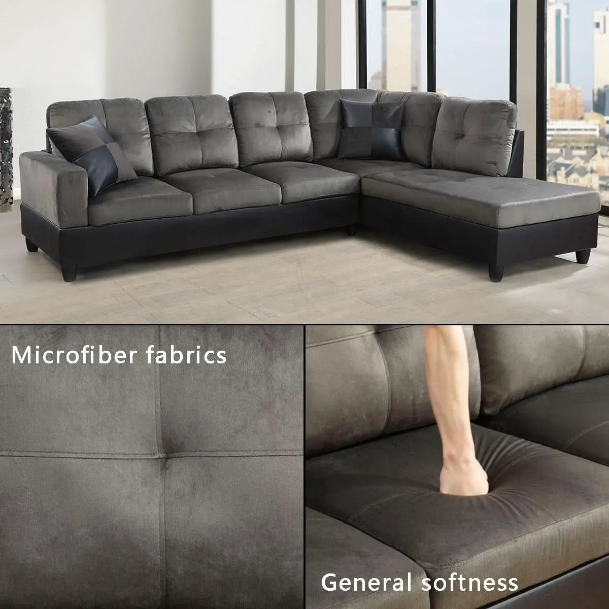 Two Piece L Shape Sectional Sofa Set With Chaise In Taupe Microfiber Right Hand Facing Living Room Furniture from PriceLows™