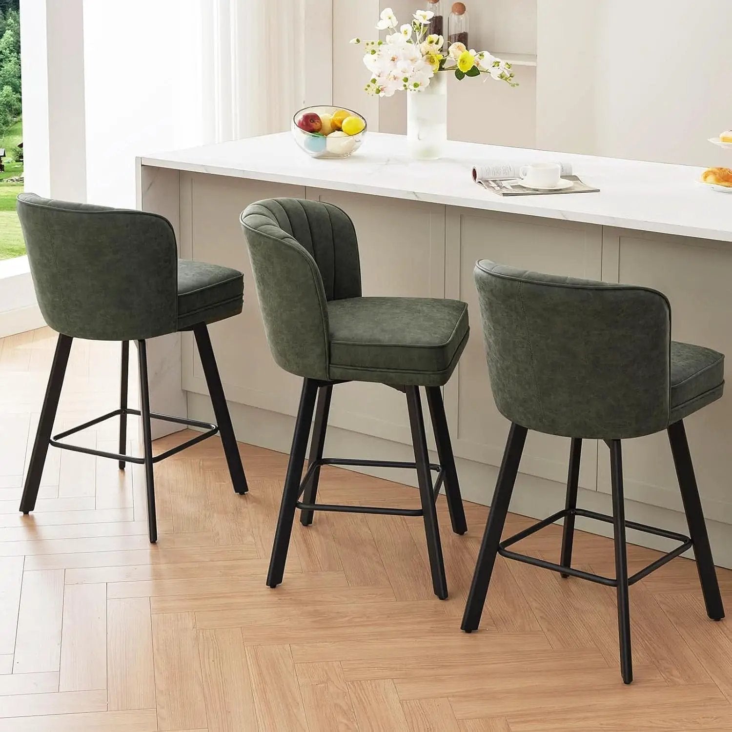 Swivel Counter Height Bar Stools Set of 4 26 Inch Green Faux Leather from PriceLows™