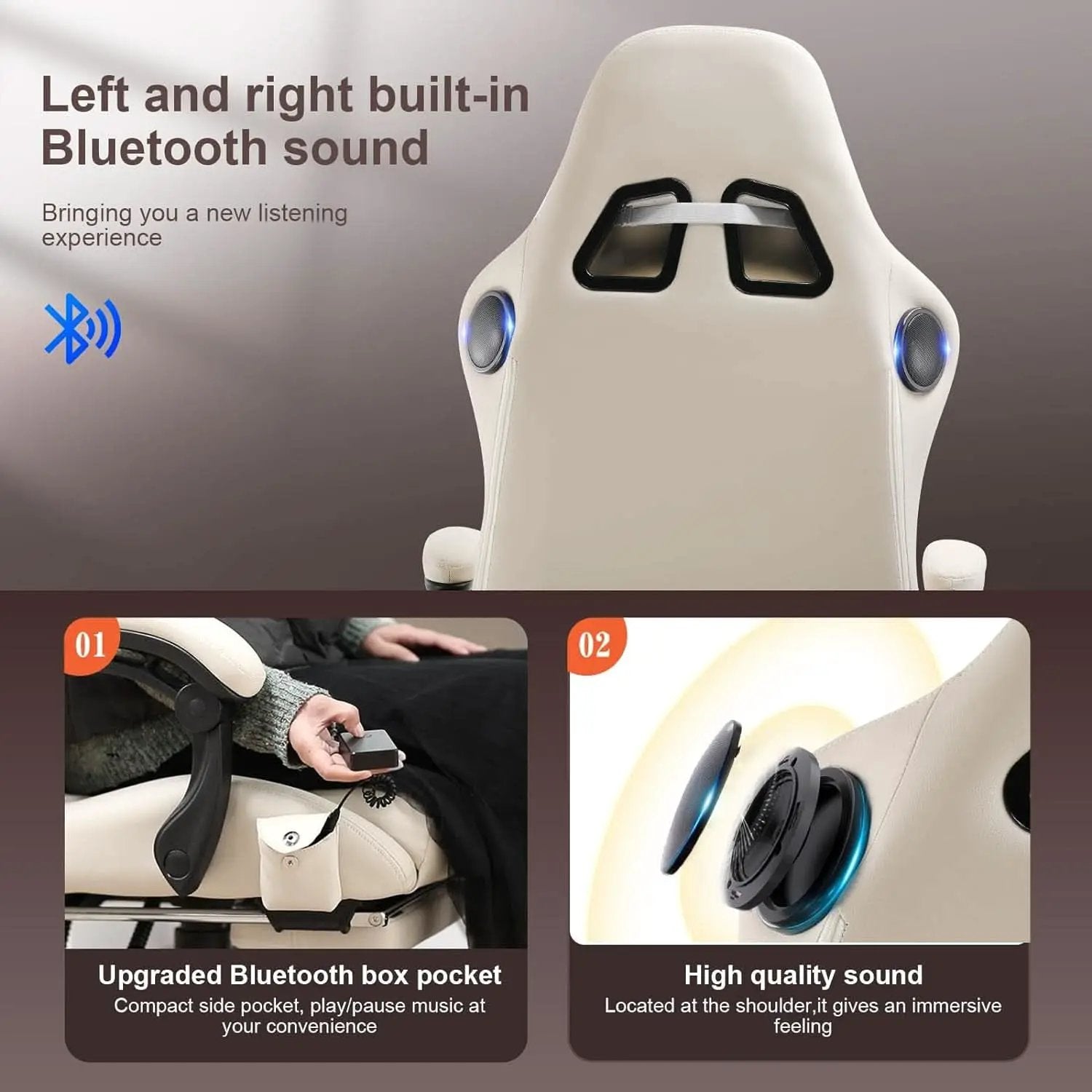 Ivory Bluetooth Speaker Gaming Chair With Footrest from PriceLows™