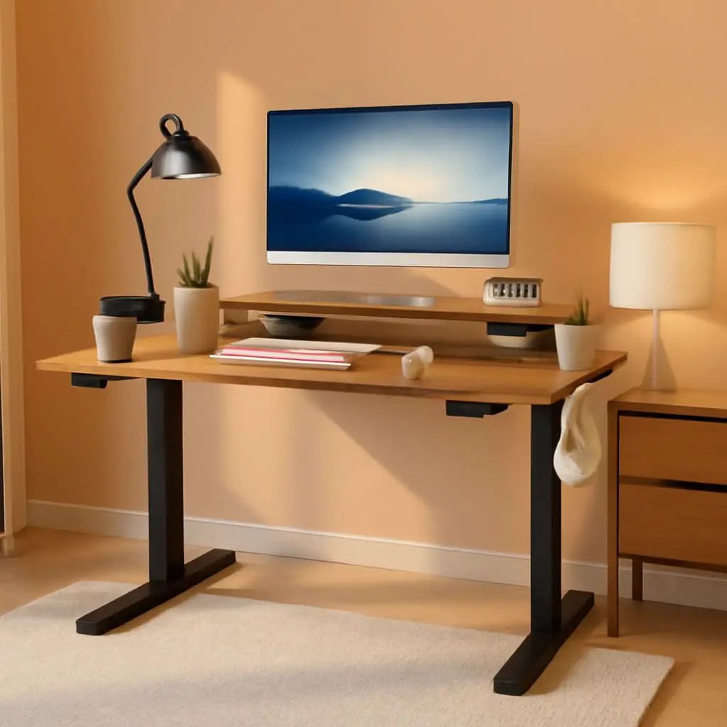 Electric Standing Desk With Monitor Stand 47x24 Brown from PriceLows™