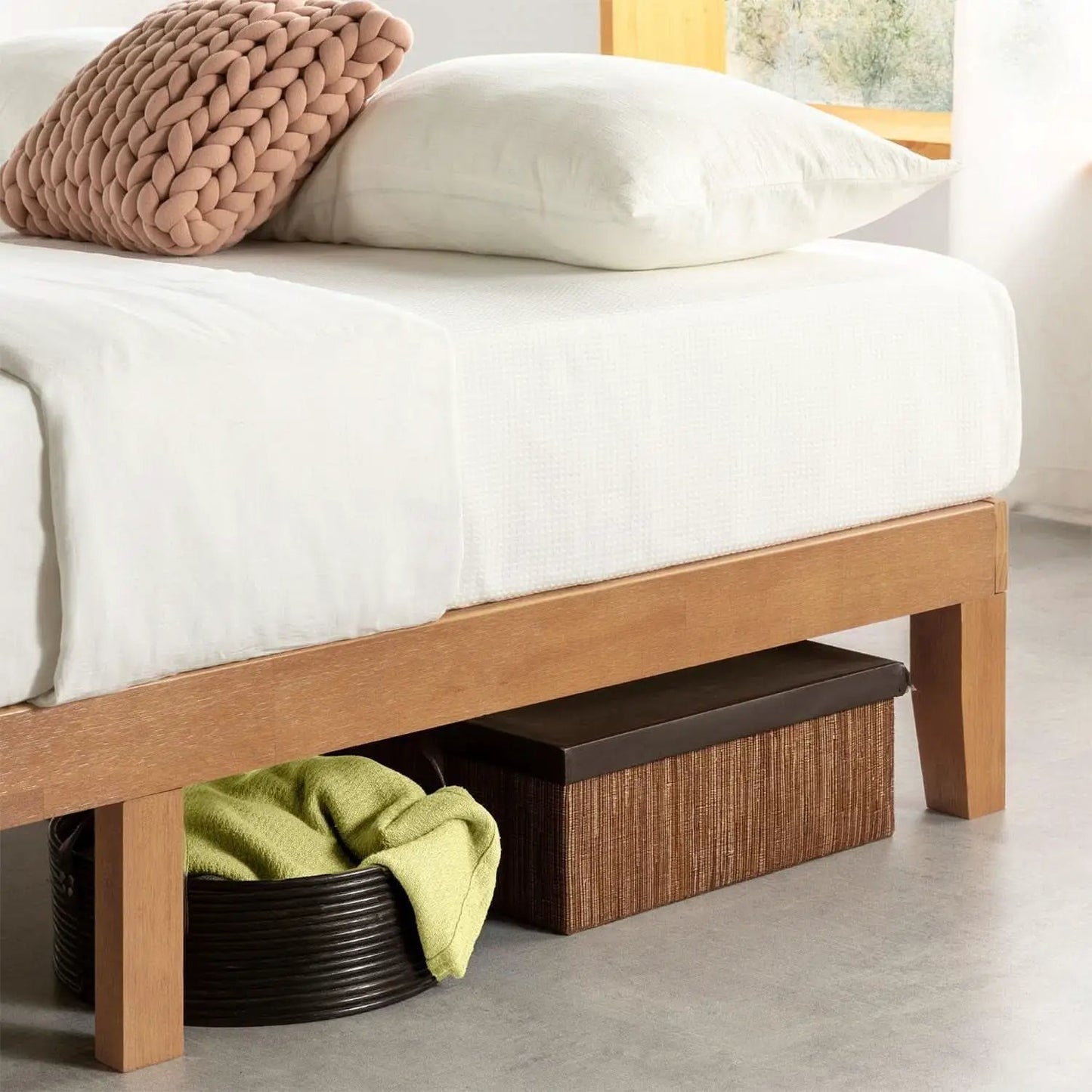 Queen Solid Pine Platform Bed With Slats No Box Spring from PriceLows™