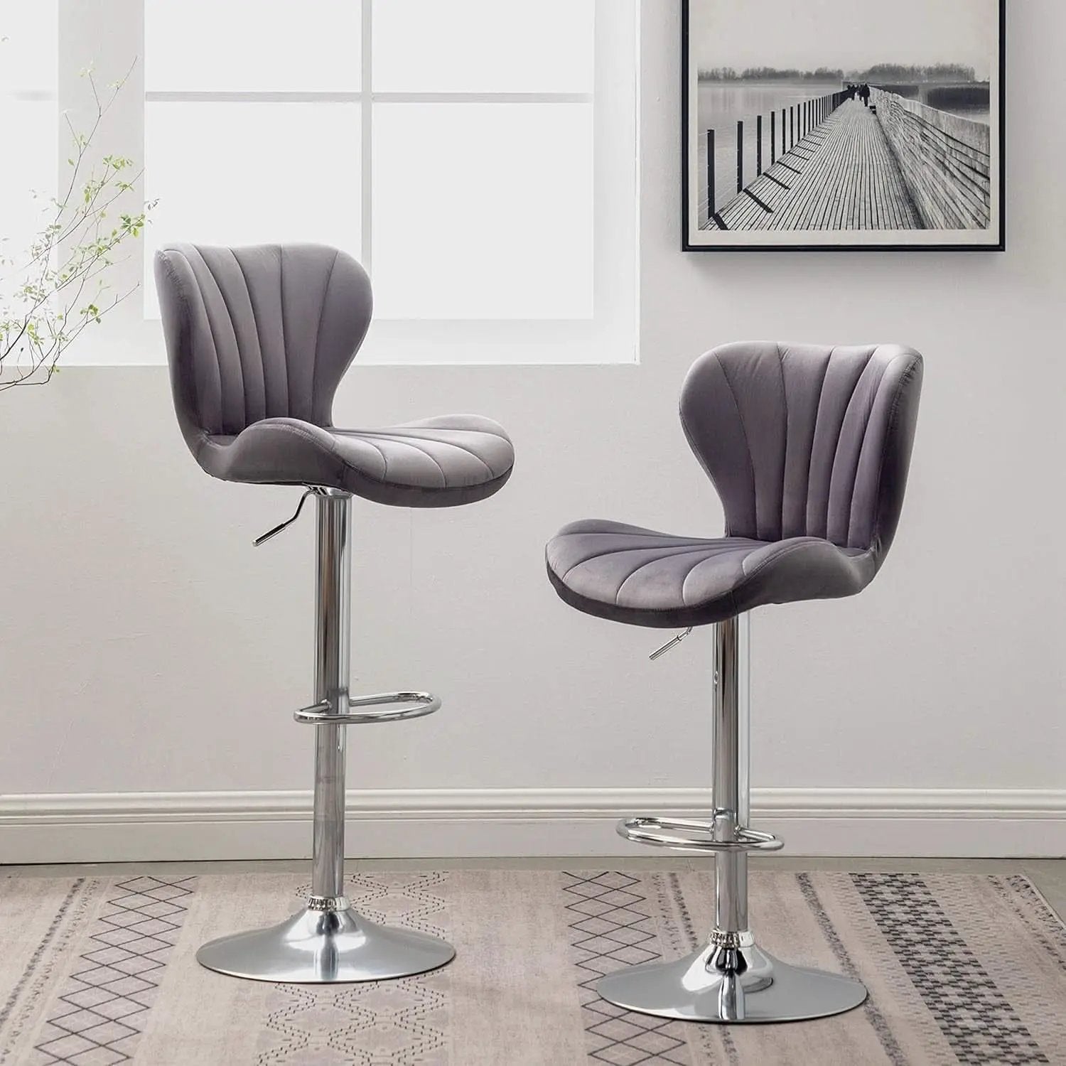 Velvet Adjustable Swivel Barstools Gray Set of Two from PriceLows™