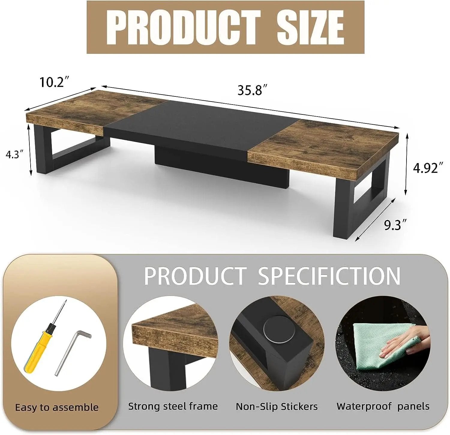 Dual Monitor Stand Riser Wood And Steel For Two Monitors from PriceLows™