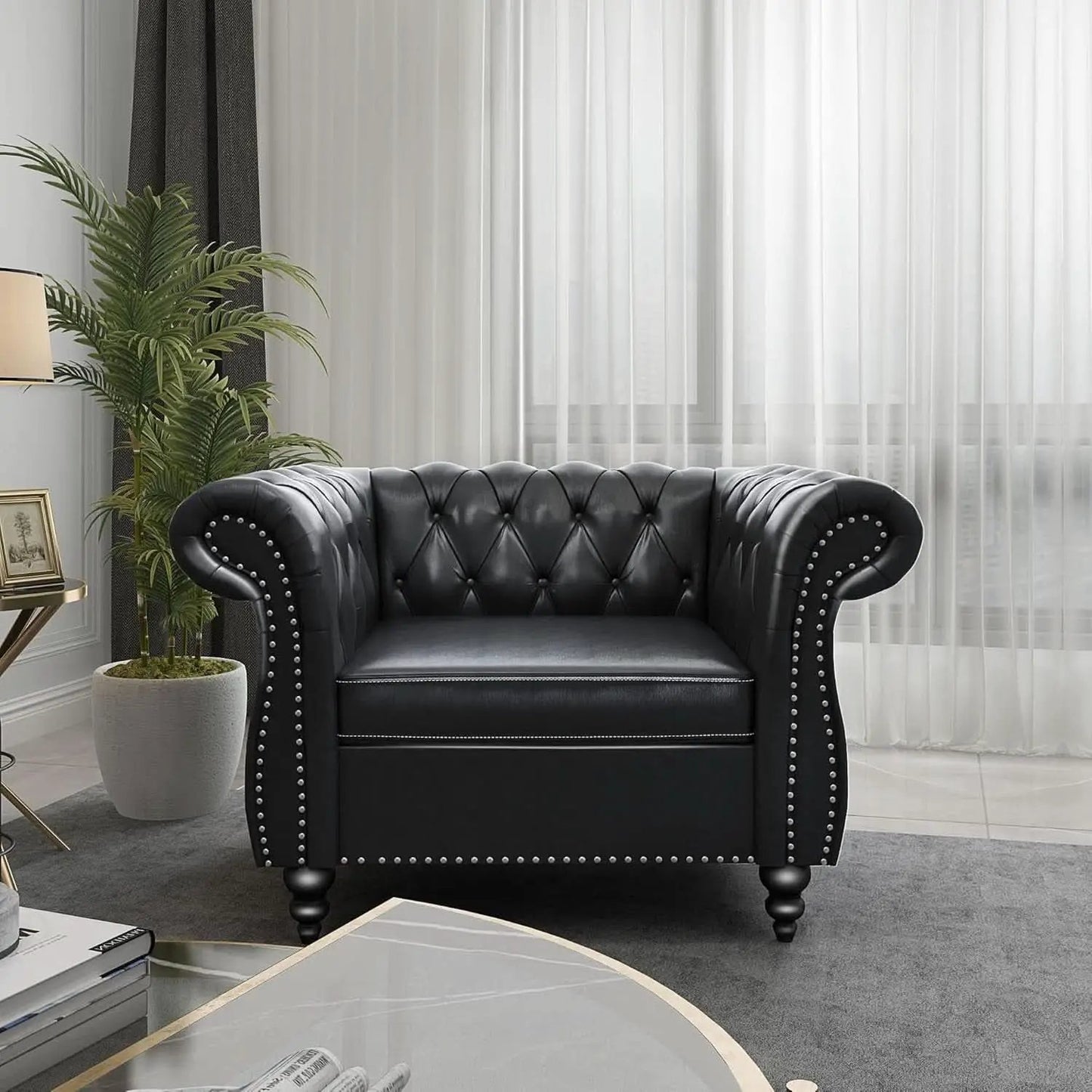 Two Piece Chesterfield Leather Living Room Set With Black Leather Loveseat And Chair from PriceLows™