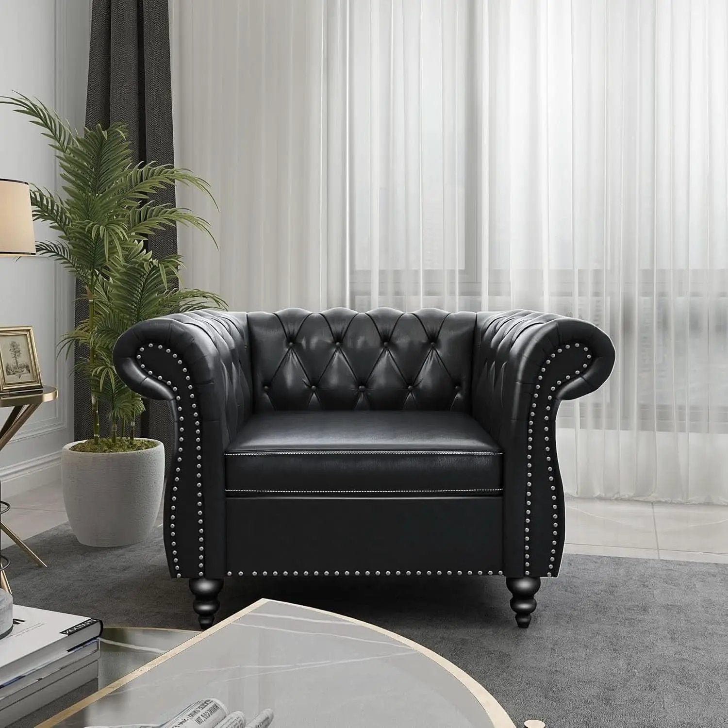 Two Piece Chesterfield Leather Living Room Set With Black Leather Loveseat And Chair from PriceLows™