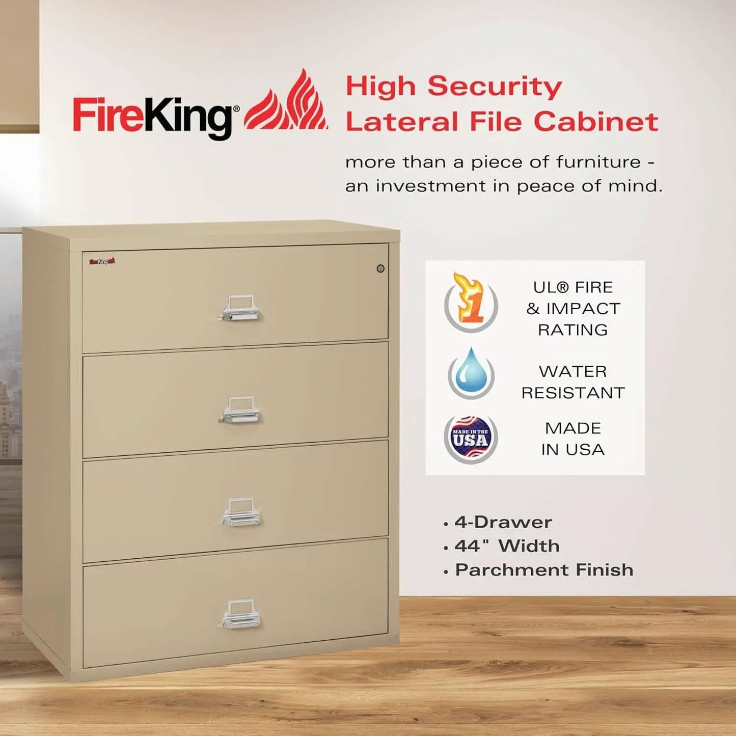 Lateral 4 Drawer Fire Safe File Cabinet With Key Lock 1 Hour Fire Rated from PriceLows™