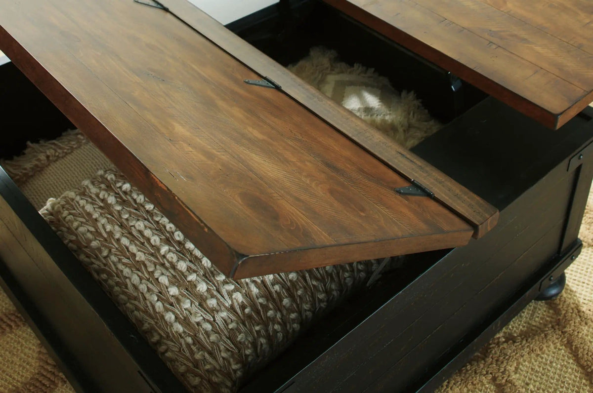 Valebeck Lift Top Cocktail Table | 36 x 36 x 18 in | Engineered Wood | Black / Brown