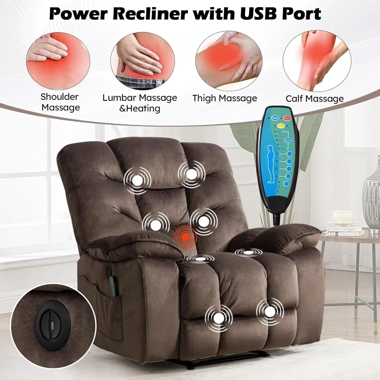 Brown 2 Piece Power Recliner Set With Massage And Heat from PriceLows™