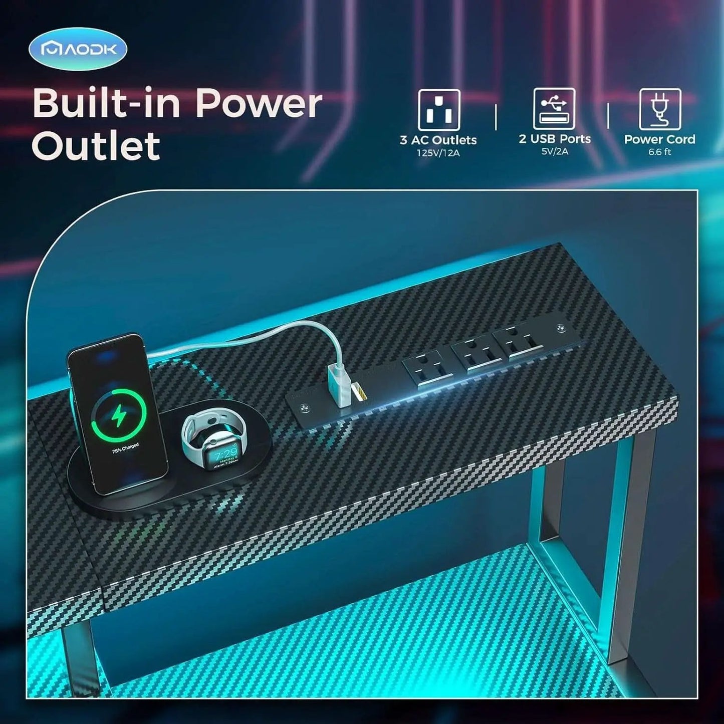 48 Inch LED Gaming Desk With Power Outlet And Shelves from PriceLows™