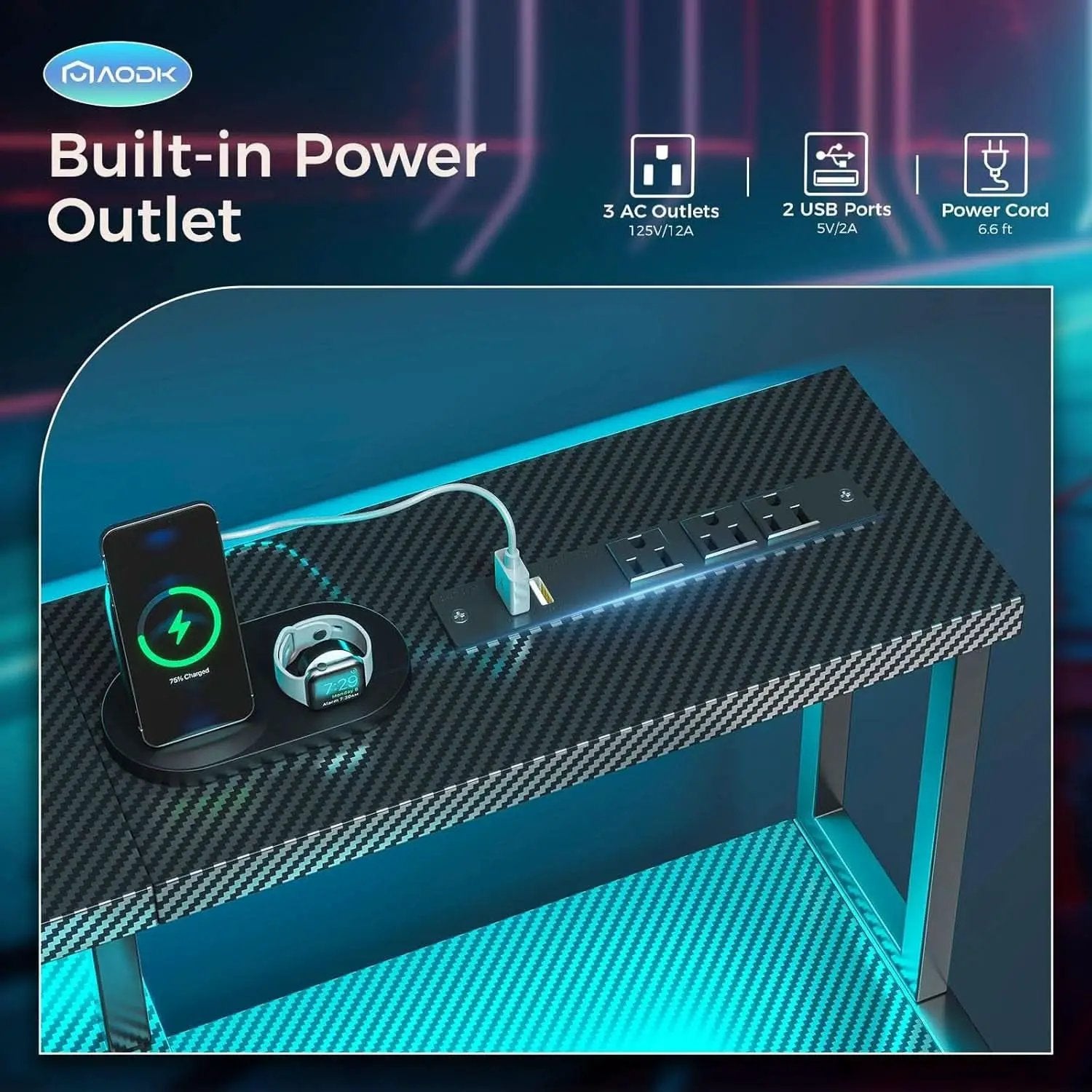 48 Inch LED Gaming Desk With Power Outlet And Shelves from PriceLows™