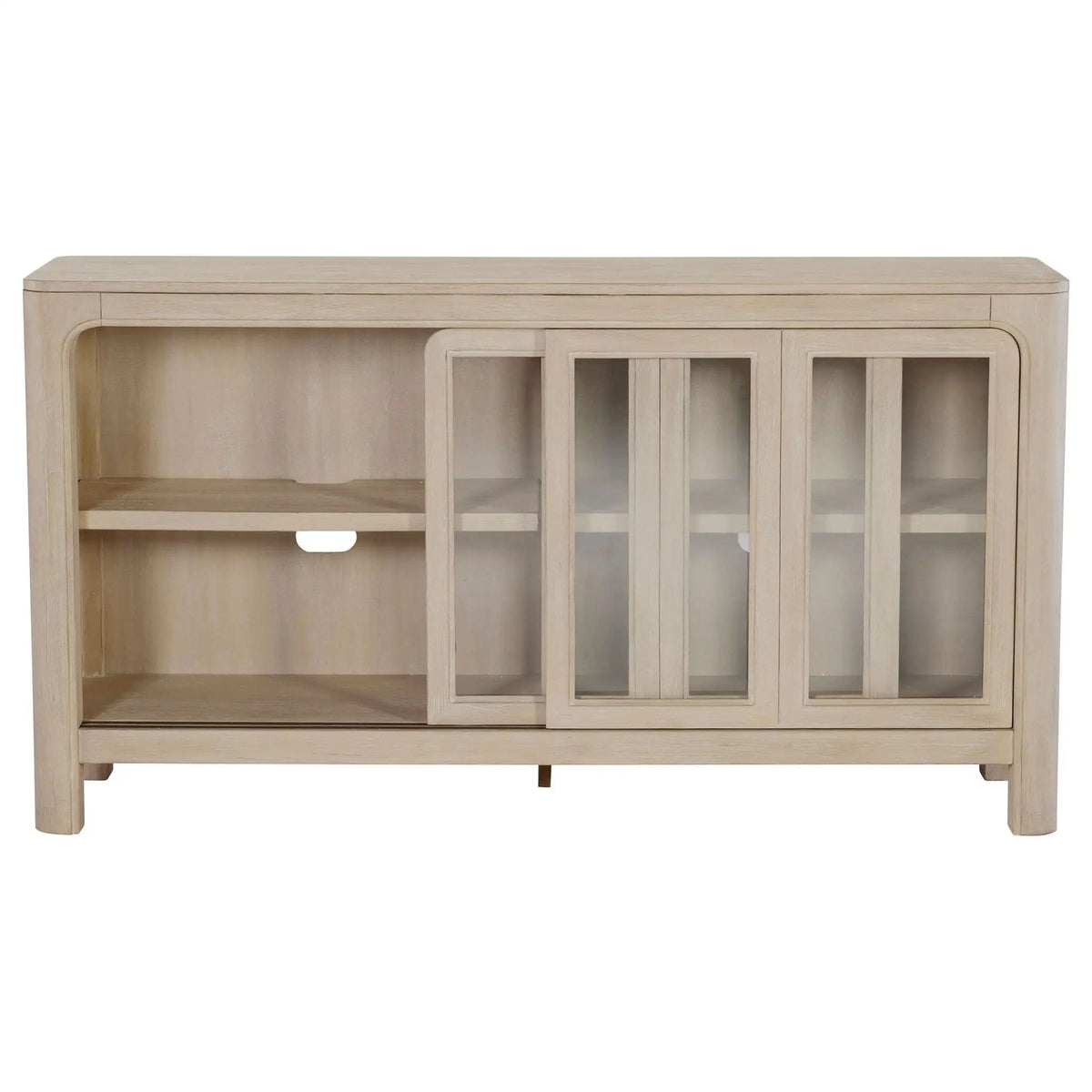 Solano Sliding Door Dining Sideboard Server Weathered Mango | 64 x 18 x 34.75 in | Engineered Wood & Glass | Dining Room