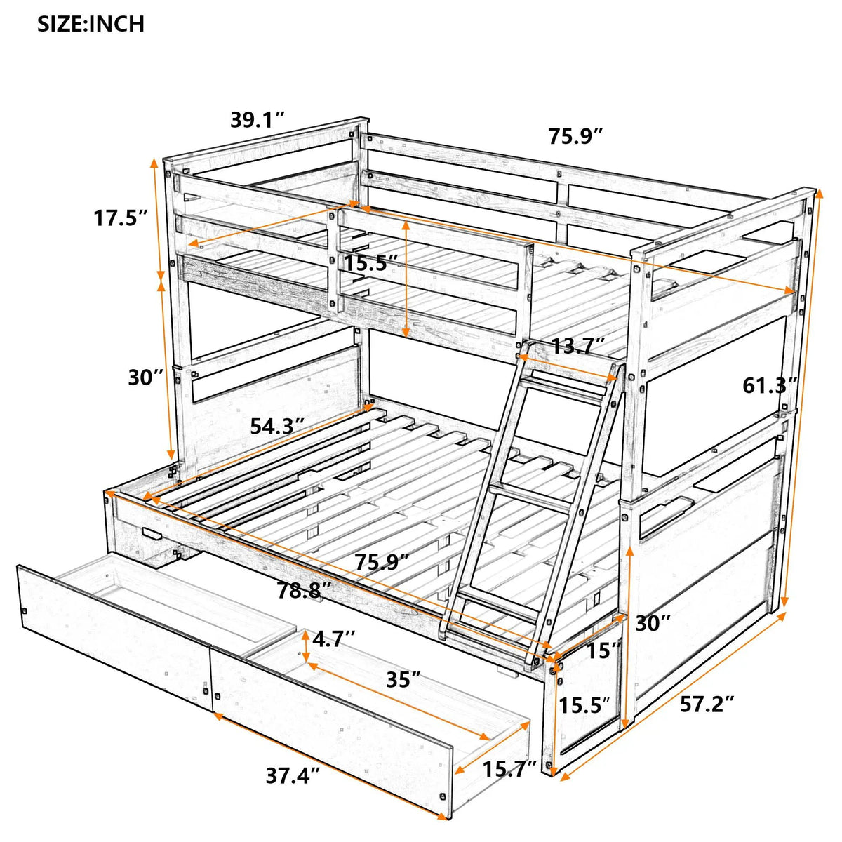 Bunk Bed | Storage Drawers | Space Saving Design | Twin Size