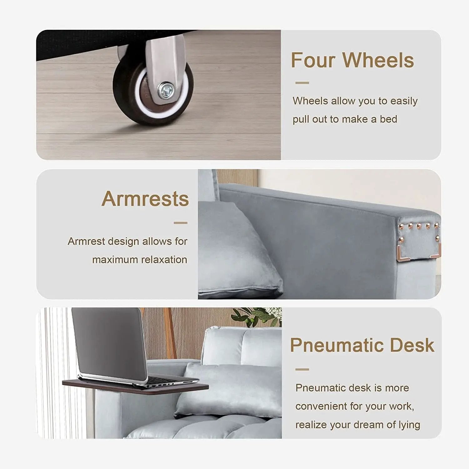 Velvet Sleeper Sofa With Hidden Table For Small Spaces from PriceLows™