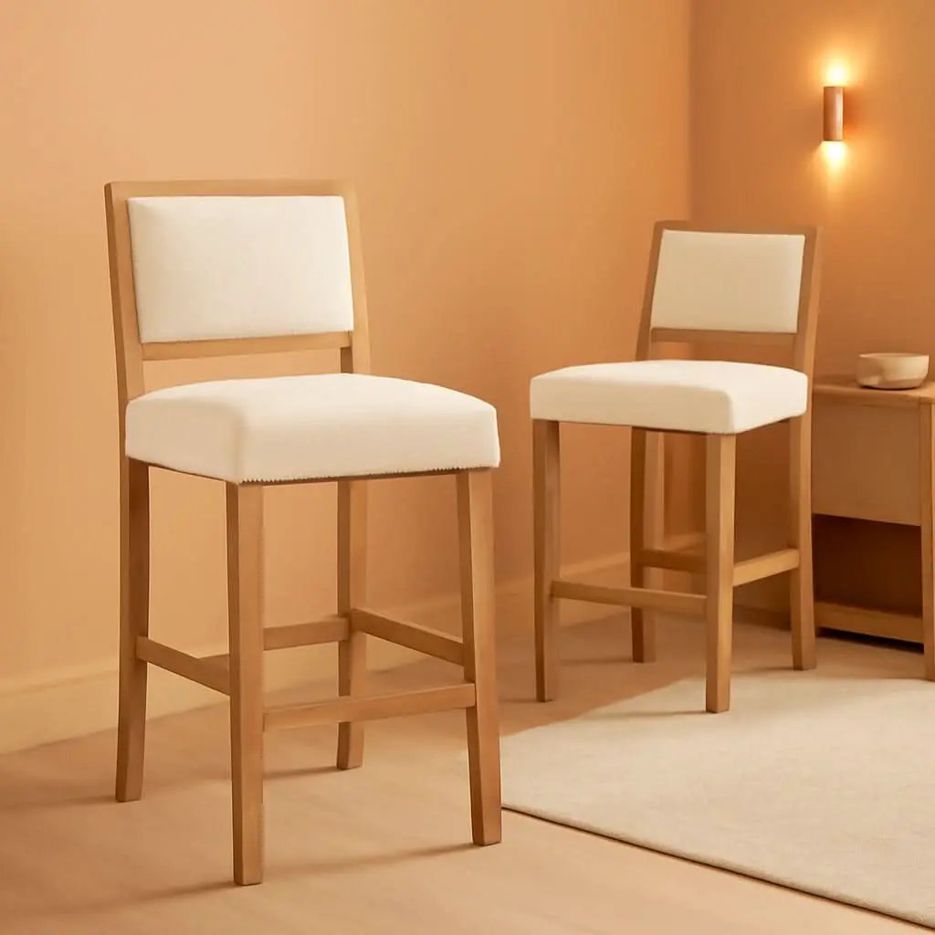 Beige Bar Stools Set Of 2 26 Inch Counter Height Backrest from PriceLows™