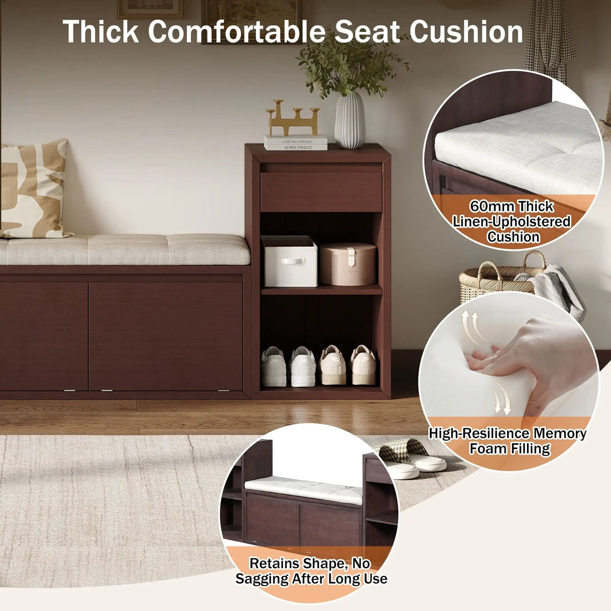 Entryway Storage Bench | Flip Top Compartment | Pine Wood Frame