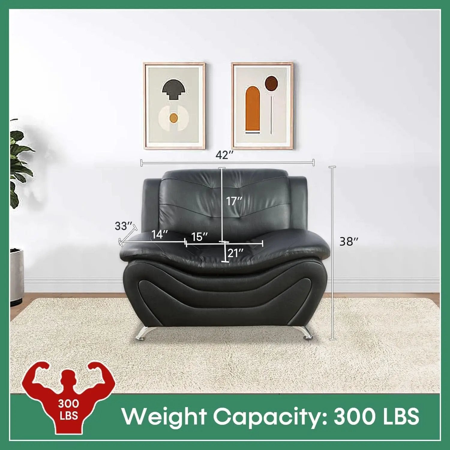 Leather Sofa Set 3 Piece With Loveseat And Armchair For Living Room Black from PriceLows™