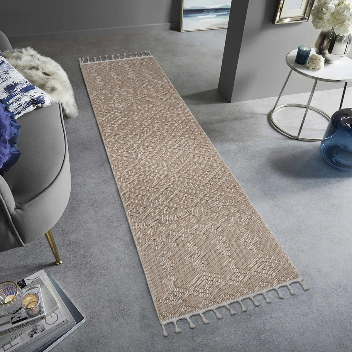Guros Traditional Indoor Outdoor Rug | 96 x 26 Inch Runner | Stain Resistant | Non-Shedding