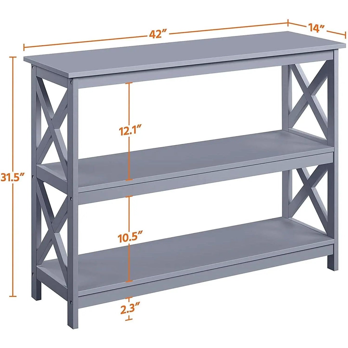 Gray Three Tier Console Table With Storage Shelves from PriceLows™