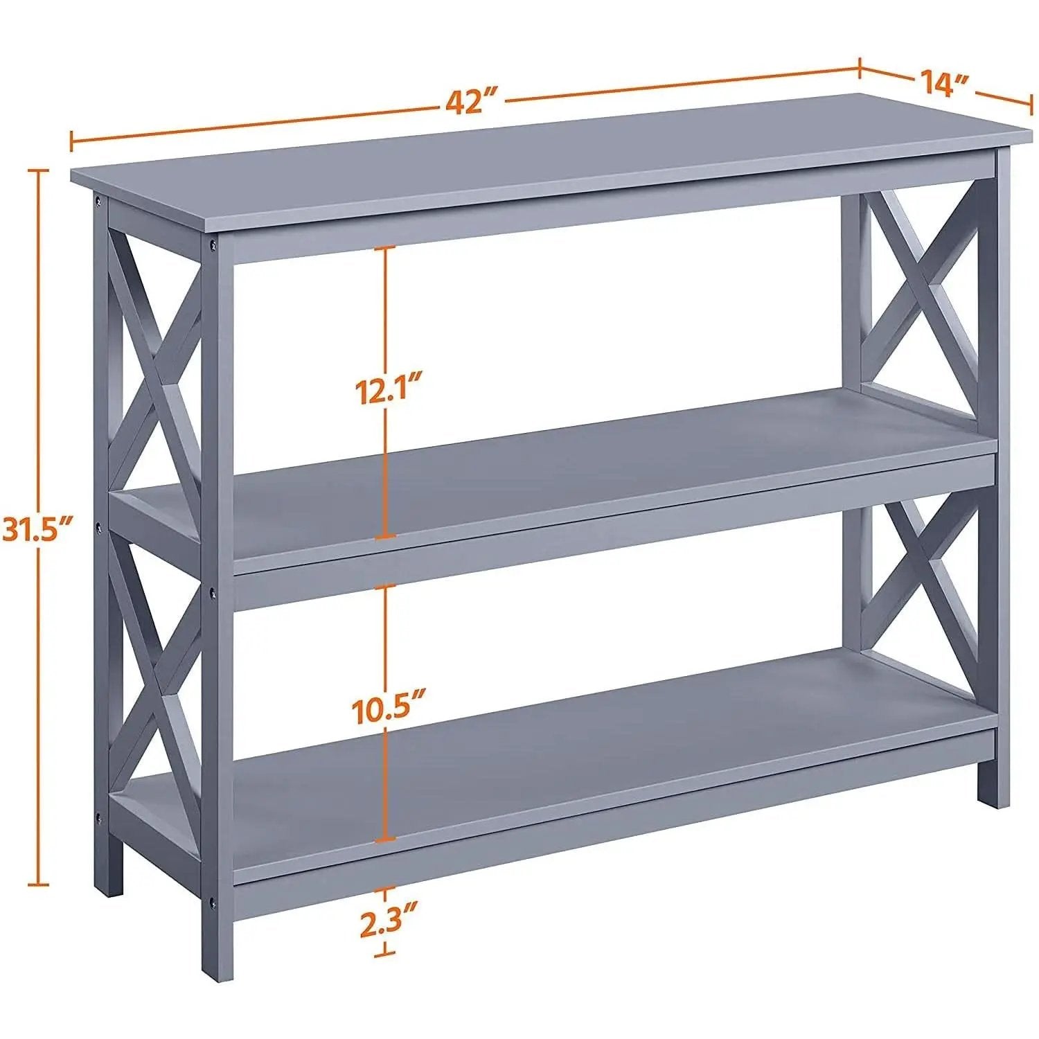 Gray Three Tier Console Table With Storage Shelves from PriceLows™