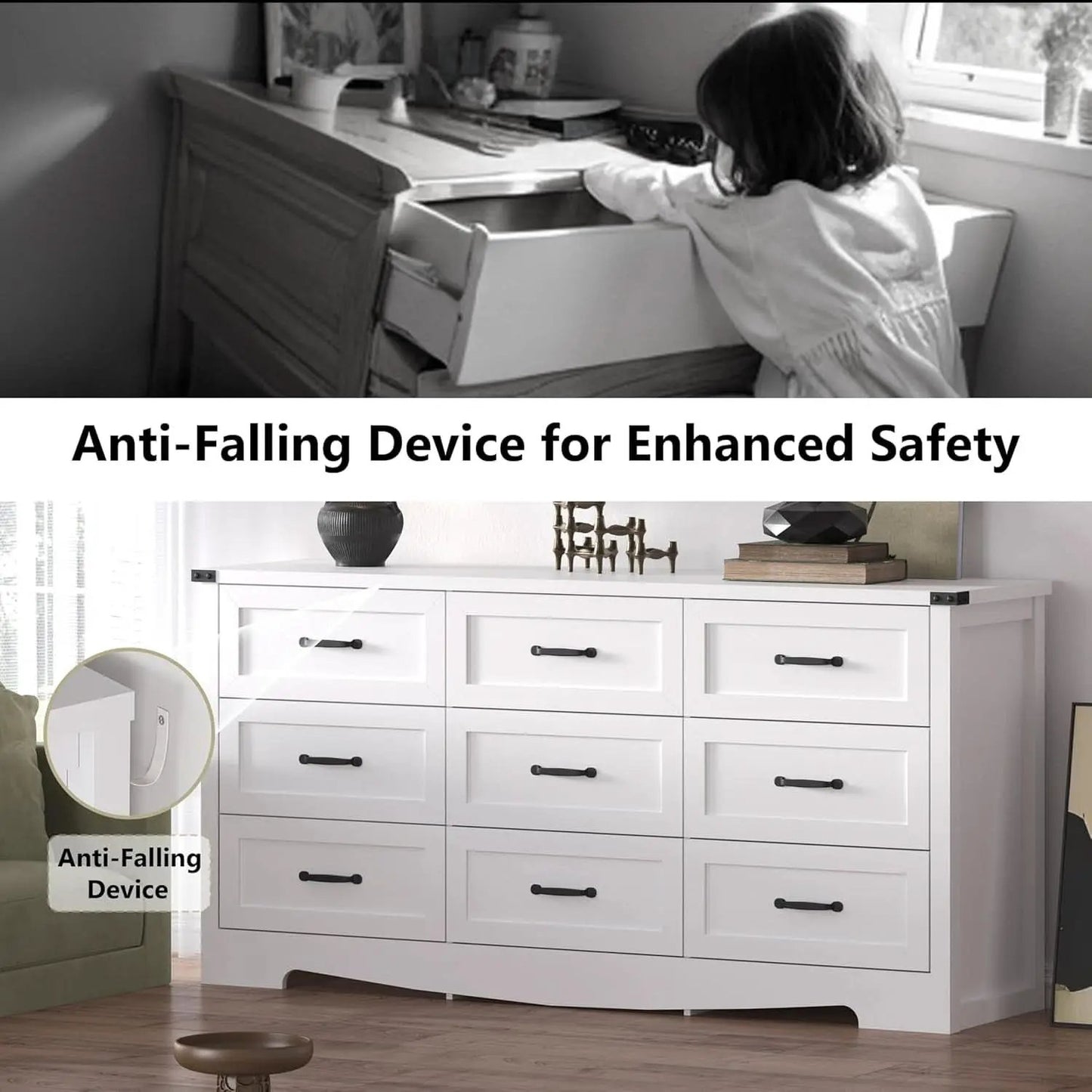 White 59 Inch Premium Modern Multicompartment Dresser from PriceLows™