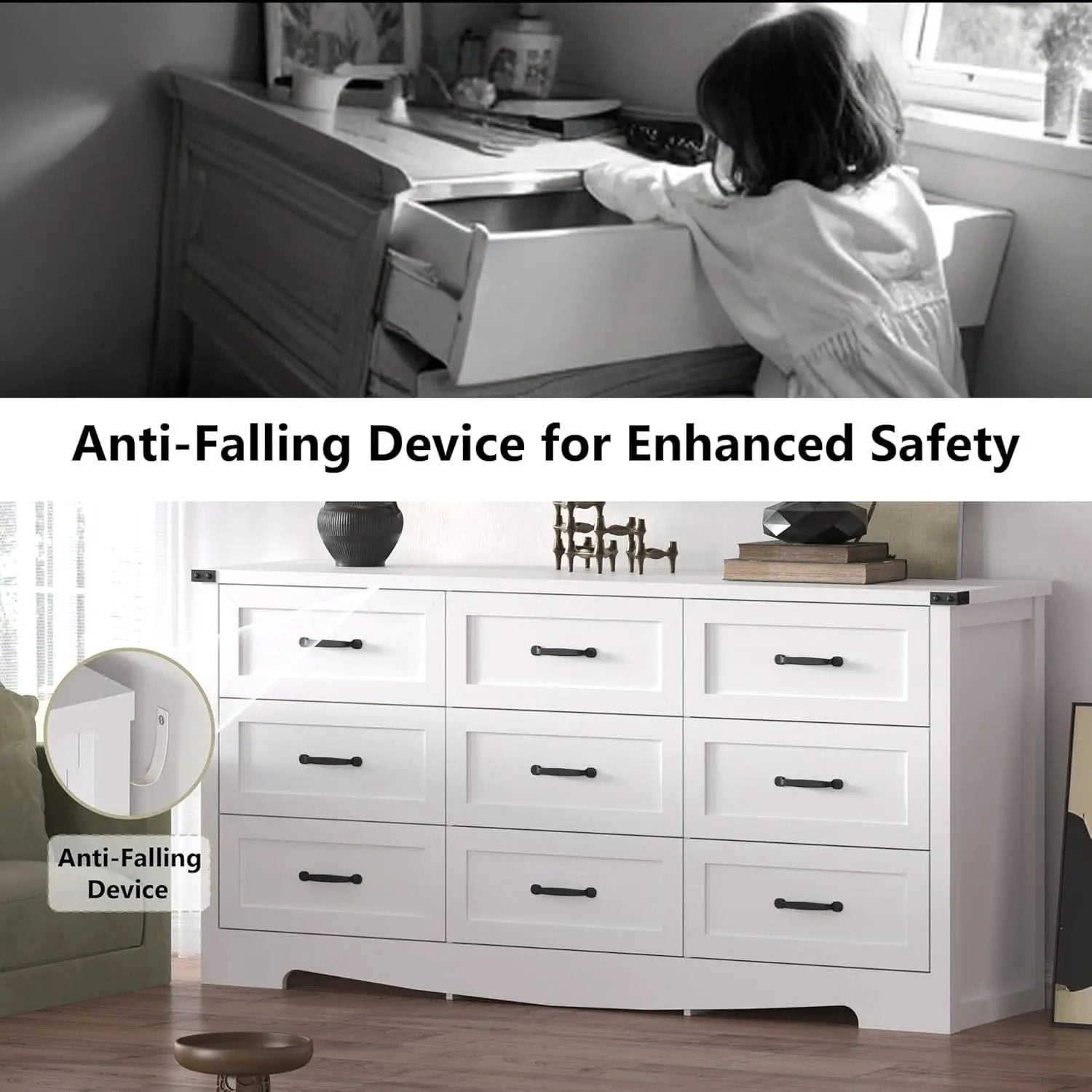 White 59 Inch Premium Modern Multicompartment Dresser from PriceLows™