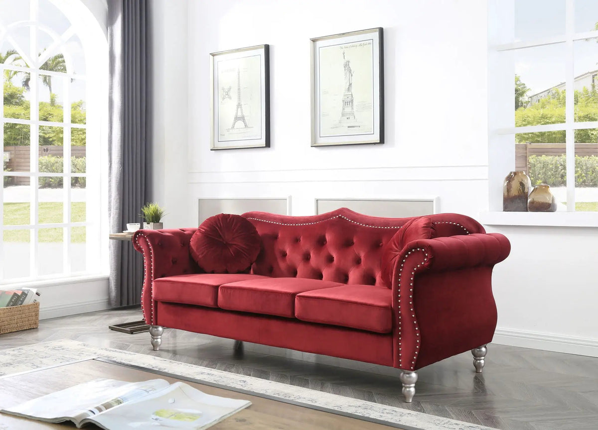 Hollywood Sofa | Updated Glam Design | Hand-Applied Nailhead Trim | Pocketed Coil Cushions